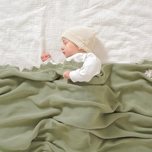 LAWKUL Baby Blanket 100% Traceable Cotton Knit Receiving Blankets Infant Swaddle for Newbron Boy Girls 40"x30" Green Floral - Image 4