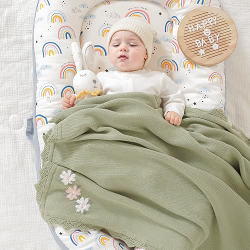 LAWKUL Baby Blanket 100% Traceable Cotton Knit Receiving Blankets Infant Swaddle for Newbron Boy Girls 40"x30" Green Floral - Image 3
