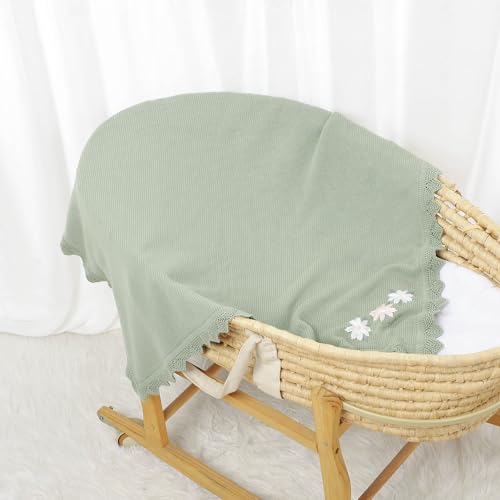 LAWKUL Baby Blanket 100% Traceable Cotton Knit Receiving Blankets Infant Swaddle for Newbron Boy Girls 40"x30" Green Floral - Image 5