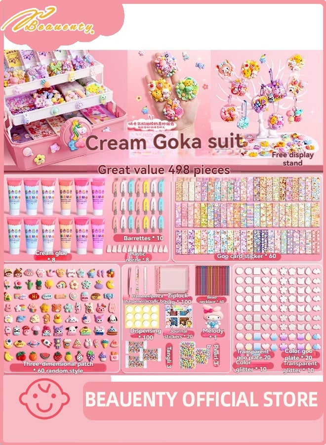 Beauenty 498 Pcs DIY Whipped Cream Clay Glue Set, Simulated DIY Making Art Craft Kit with Cartoon Stickers, Accessories, Key Chains with Storage Box for Gifting - Image 1