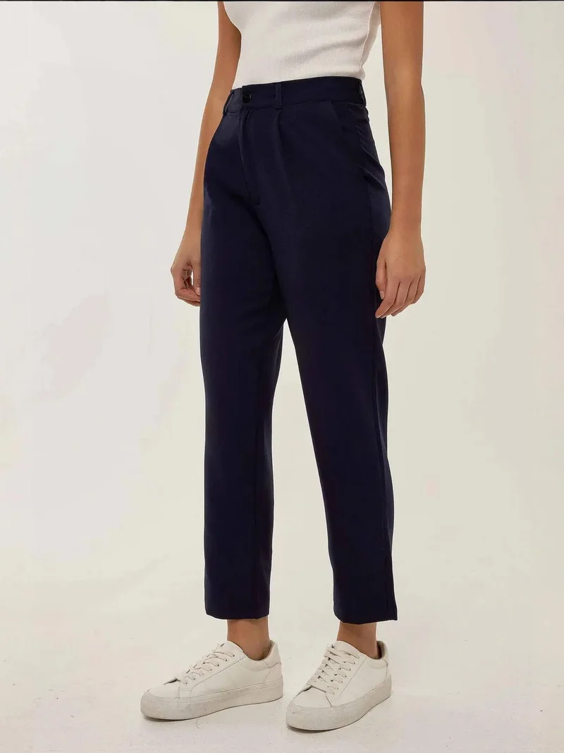 Hiccup Cobalt Blue High Waist Pleated Pipe Leg Pants for Women | Best Price UAE