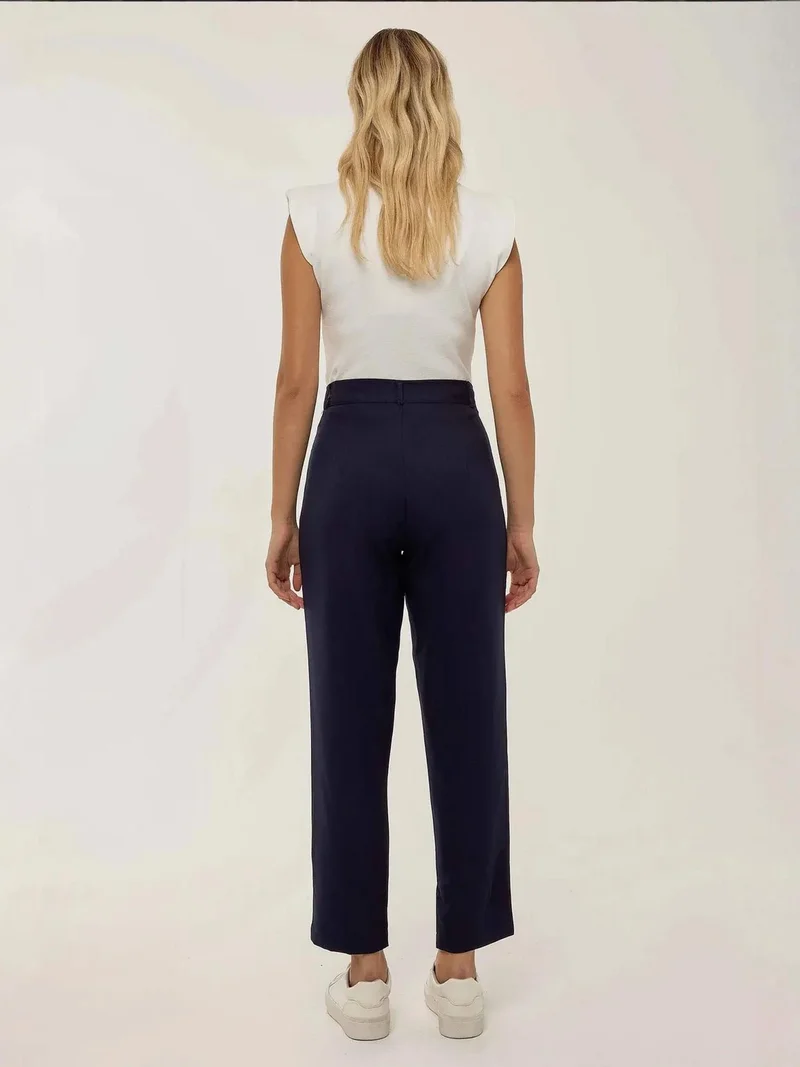Hiccup Cobalt Blue High Waist Pleated Pipe Leg Pants for Women | Best Price UAE
