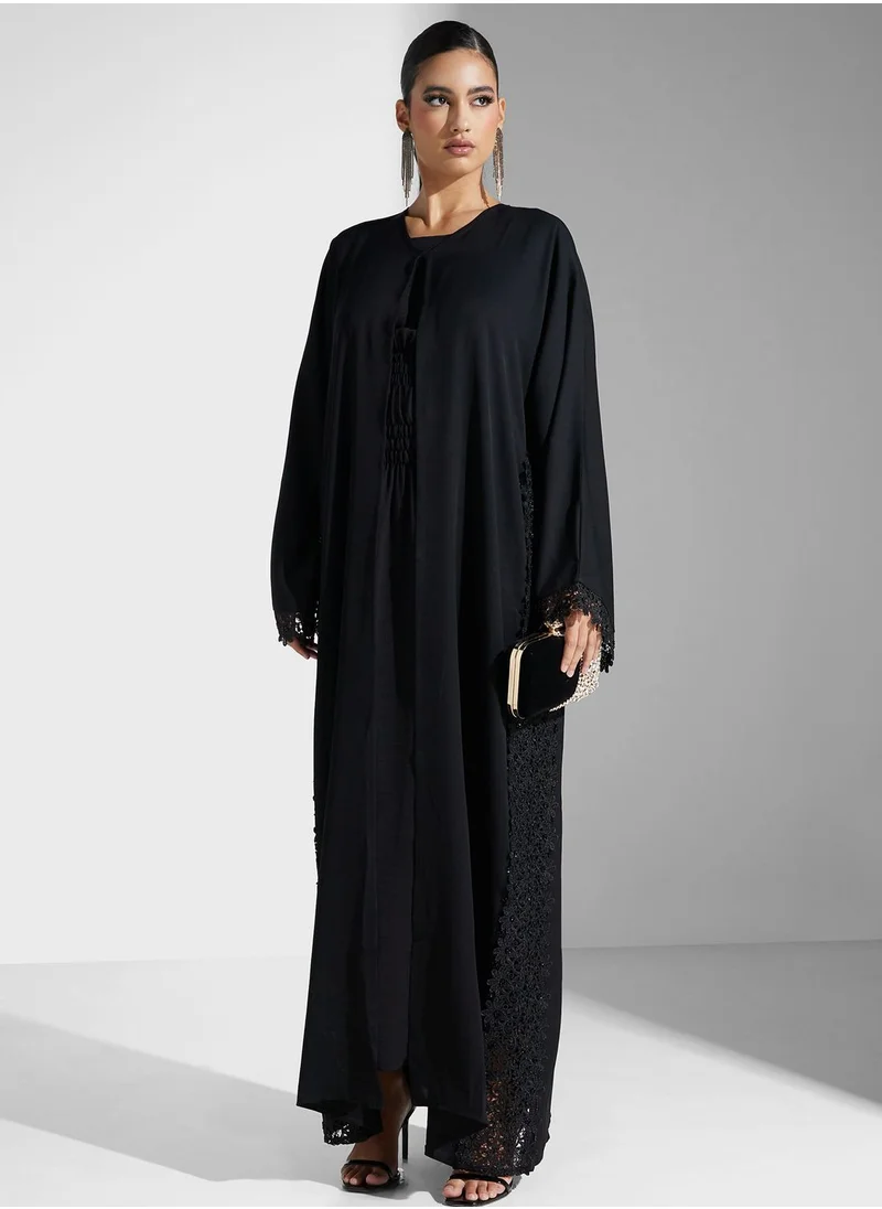 hayas closet Embellished Lace Detail Abaya