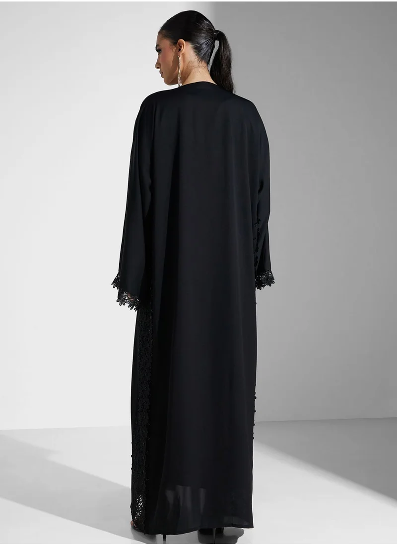 hayas closet Embellished Lace Detail Abaya