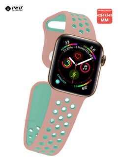 INEIX Soft Silicone Sport Nike Edition Replacement Strap For Apple Watch 42/44/45 mm - Pink/Green  - Image 4
