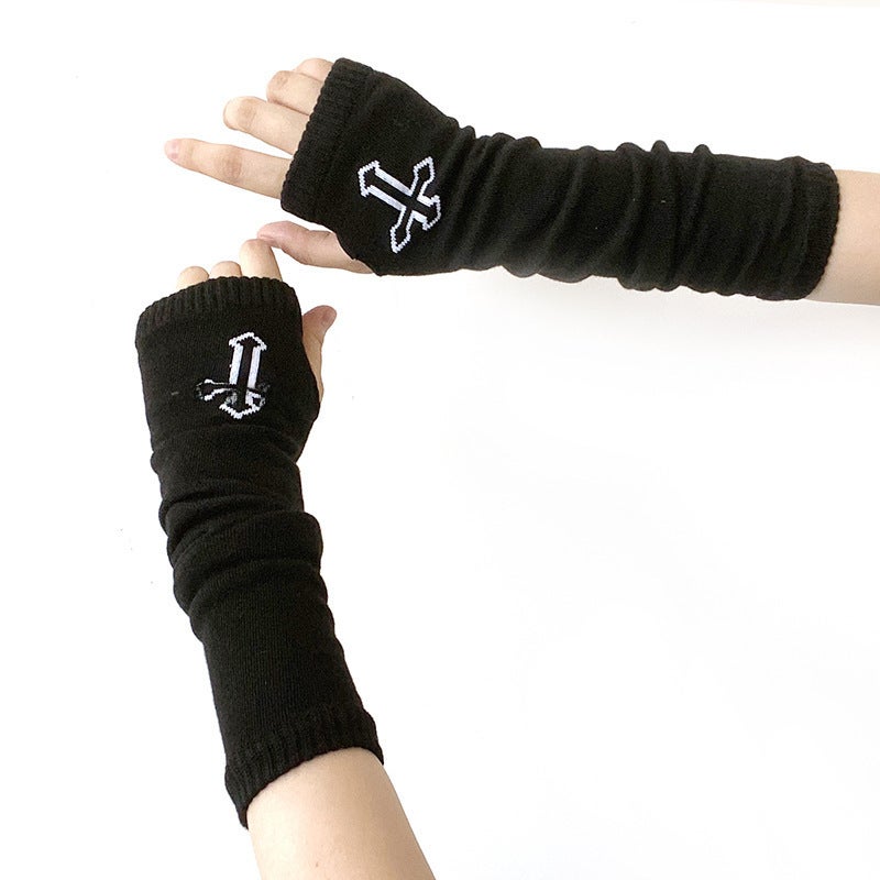 Rainbow Striped Sleeve Gloves Cotton Warmth Cross 
