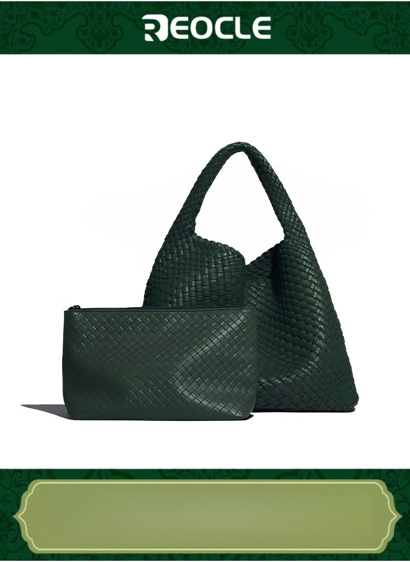 REOCLE Women's Woven Bag Vegan Leather Tote Bag Large Summer Beach Travel Handbag and Purse Retro Handmade Shoulder Bag - Image 1