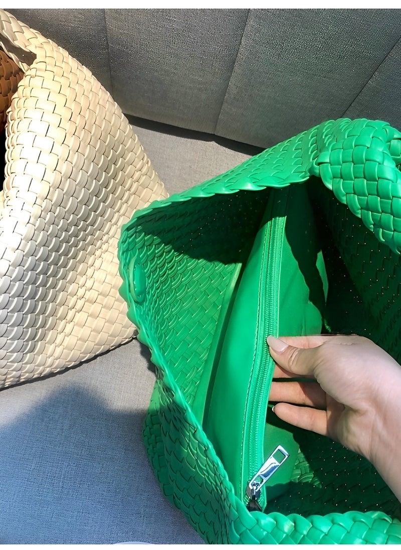 REOCLE - Women's Woven Bag Vegan Leather Tote Bag Large Summer Beach Travel Handbag and Purse Retro Handmade Shoulder Bag - Image 1