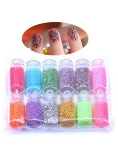 Luzen 12 Vials Colorful 3D Nails Art Decoration Mini Micro Ball Beads Nail Caviar Beads Craft Micro Bead For Nail Art 3D Decorations Diy Manicure Tools  - Image 1