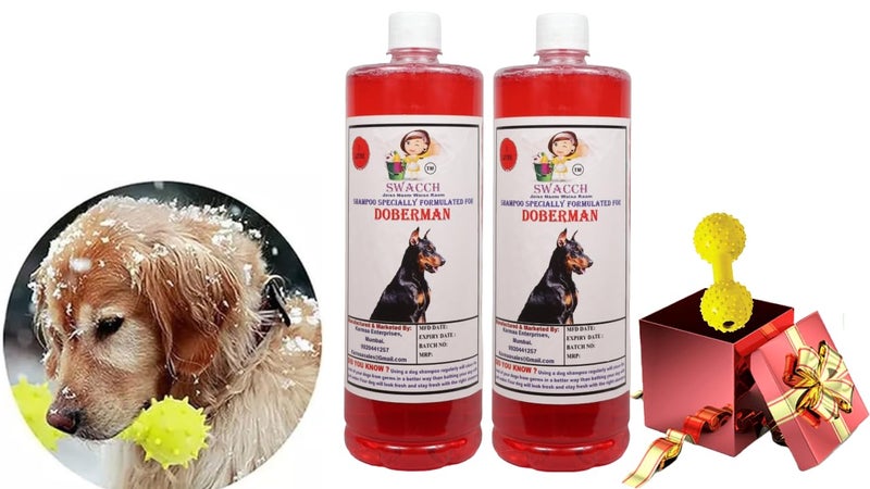 swacch Doberman Dog Shampoo + Dumbbell Toy I Durable Rubber Dog Toy for Chewing I Playing,Teeth Cleaning & Training Toy I Combo Pack I 1 Litre Pack of 2 Jasmine - Image 1