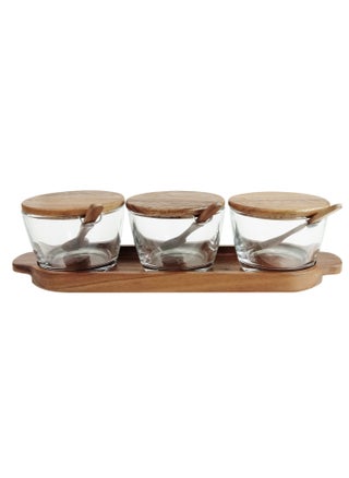 Glass Spice Jars Set of 3 - Condiment Pots Storage Jars with Wooden Lids, Spoons, Base - pzsku/Z3FDBB62D7035188E41A3Z/45/_/1689854565/69f2cfc2-c42f-4df0-b236-a694e1def74e