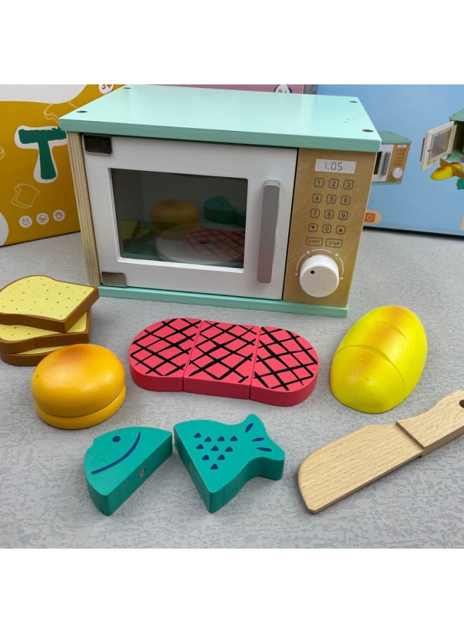 Children's Educational Toys Wooden Simulation Play House Kitchen Toy Set Coffee Machine Bread Machine Microwave Oven Toy-Color:Maca-Oven - Image 5