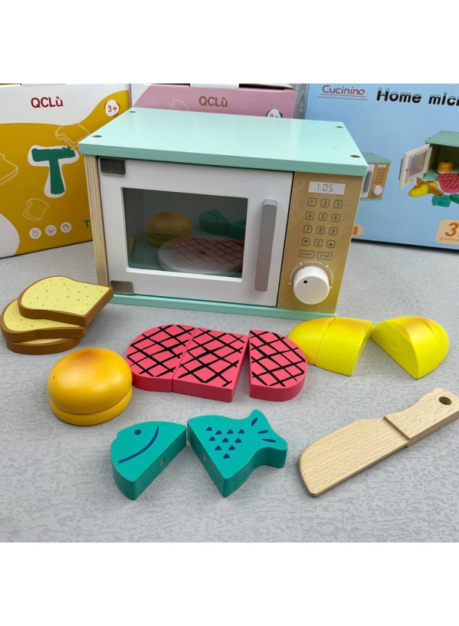 Children's Educational Toys Wooden Simulation Play House Kitchen Toy Set Coffee Machine Bread Machine Microwave Oven Toy-Color:Maca-Oven - Image 1