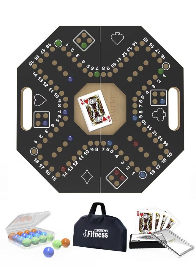 Fitness World Wooden Jackaroo Game with Sturdy Carrying Case, Portable Folding Jackaroo Game Board, Wooden Strategy Jackaroo Game Table for 4 Players with Marbles and Cards, 40x40cm  - Image 1