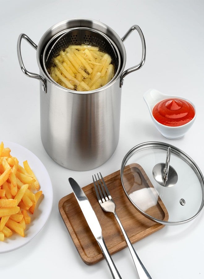BSDLZCH 3.5L Deep Fryer Pot with Oil Drip Drainer Wide Mouth Pan Stainless Steel Deep Fryer Cooking Pot for Party Restaurant Kitchen Dining Room Picnic - Image 2