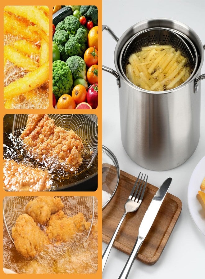 BSDLZCH 3.5L Deep Fryer Pot with Oil Drip Drainer Wide Mouth Pan Stainless Steel Deep Fryer Cooking Pot for Party Restaurant Kitchen Dining Room Picnic - Image 5