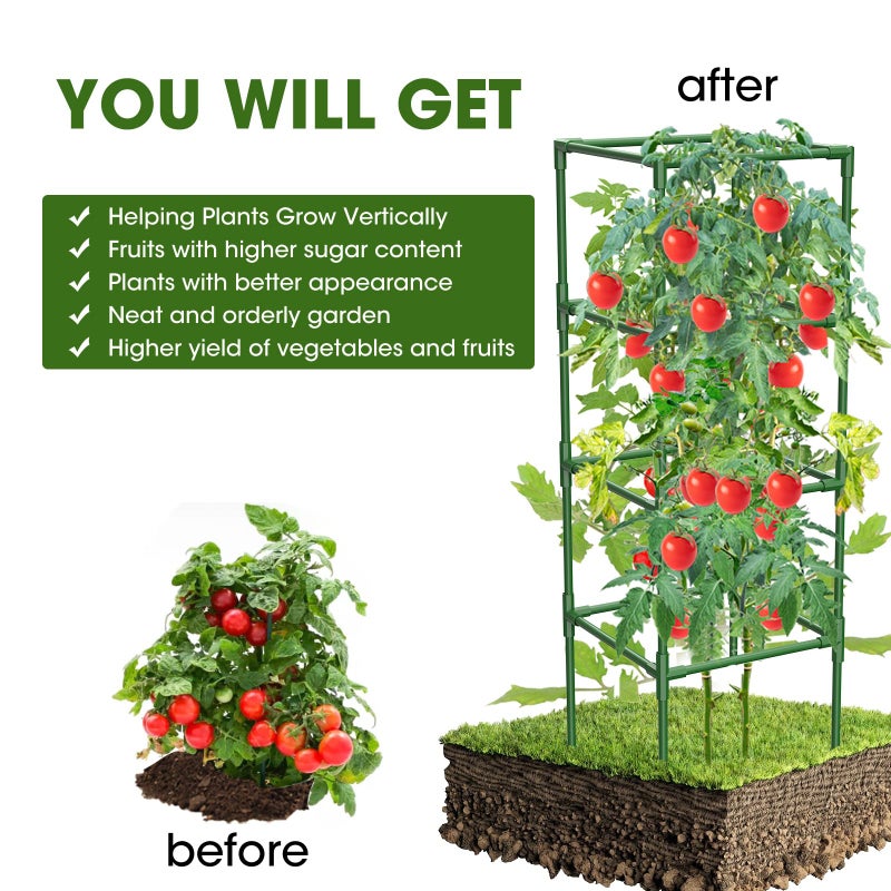 MQHUAYU 3 Pack Tomato Cages,Square Tomato Plant Stakes Support Cages Trellis for Garden Climbing Vegetables Flowers Fruits,Extra Bold - Image 3