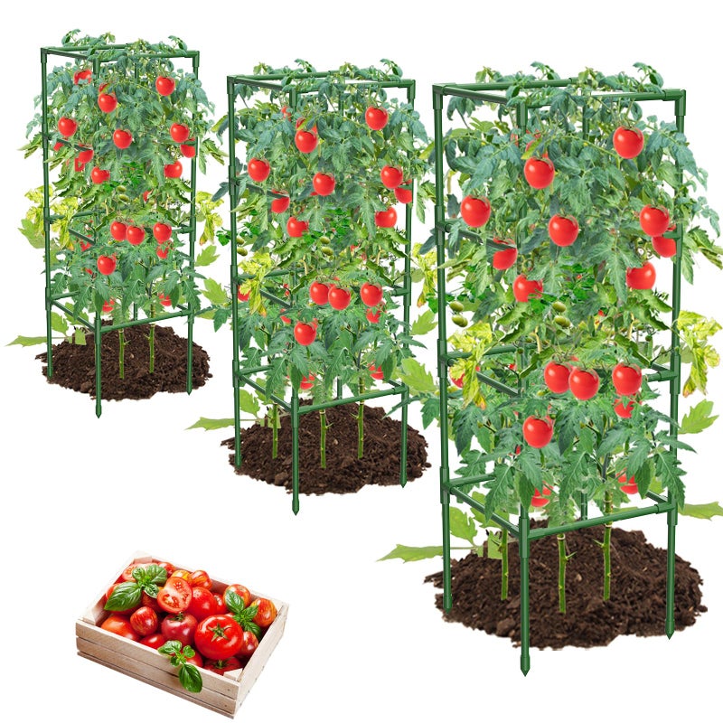 MQHUAYU 3 Pack Tomato Cages,Square Tomato Plant Stakes Support Cages Trellis for Garden Climbing Vegetables Flowers Fruits,Extra Bold - Image 1