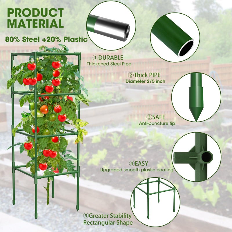 MQHUAYU 3 Pack Tomato Cages,Square Tomato Plant Stakes Support Cages Trellis for Garden Climbing Vegetables Flowers Fruits,Extra Bold - Image 4