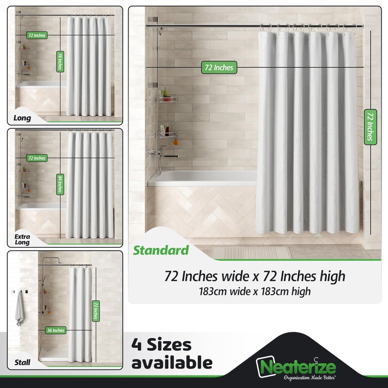 NEATERIZE Shower Curtain White - Hotel Style Shower Curtains for Bathroom with Waffle Design, 72x72 Inches - White Fabric Shower Curtain - Cortinas de BaÃ±o Elegantes - Image 3