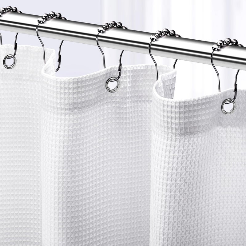 NEATERIZE Shower Curtain White - Hotel Style Shower Curtains for Bathroom with Waffle Design, 72x72 Inches - White Fabric Shower Curtain - Cortinas de BaÃ±o Elegantes - Image 1