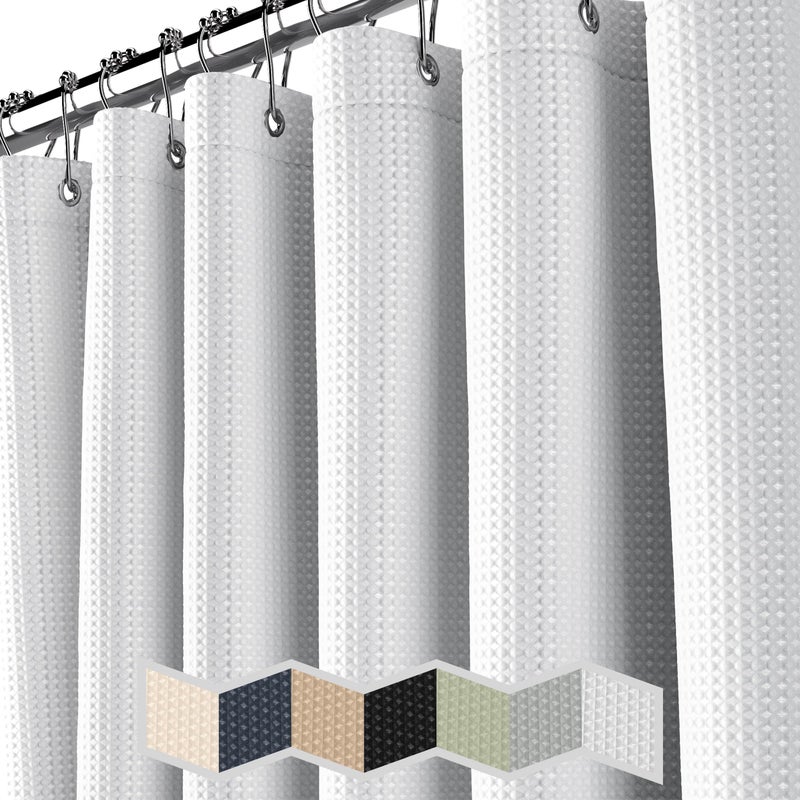 NEATERIZE Shower Curtain White - Hotel Style Shower Curtains for Bathroom with Waffle Design, 72x72 Inches - White Fabric Shower Curtain - Cortinas de BaÃ±o Elegantes - Image 2