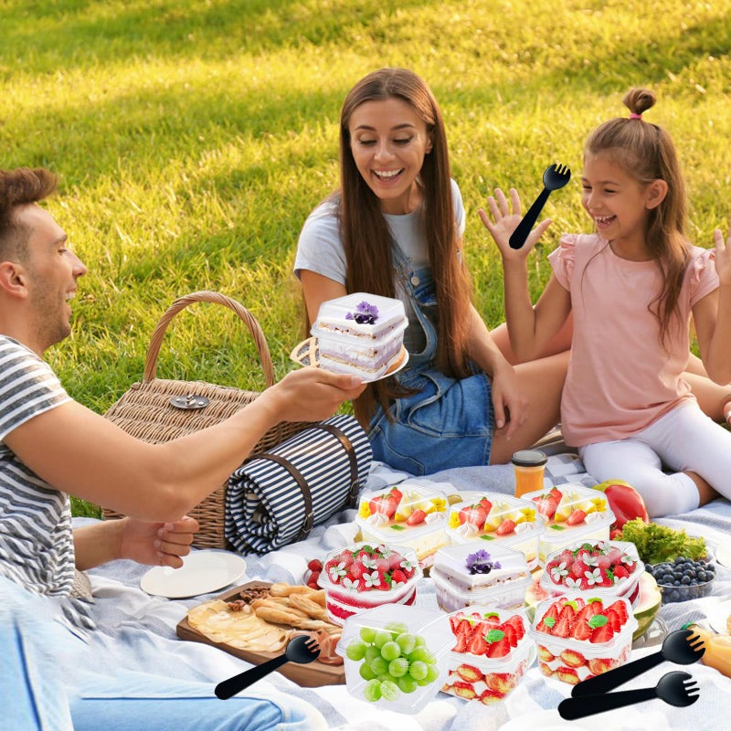 Cshangzei 100Pcs 8oz Plastic Dessert Cups with Lids and Spoons Disposable Parfait Cup Square Cake Containers for Party Favor Mousse Yogurt Pudding Snacks Fruits 50 Sets - Image 5