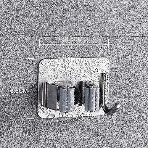 JIALTO SUS 304 Stainless Steel Broom & Mop Holder Wall Mounted Organizer, Heavy Duty No Drill Storage Rack with Hooks for Bathroom, Kitchen, Office, Closet & Garden (Pack of 2) - Image 2