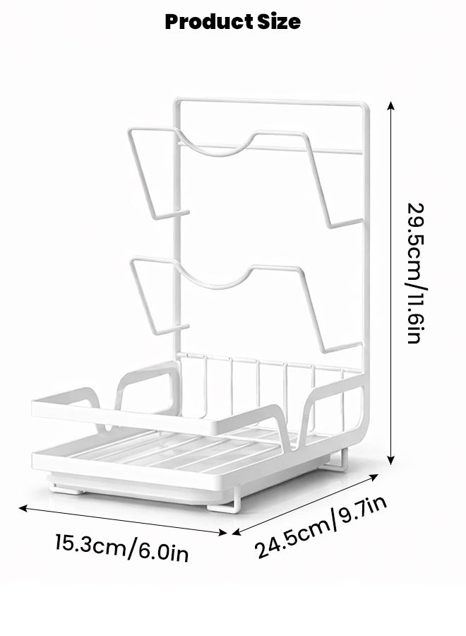 تابيت رف لأغطية الأواني المطبخية، منظم لأغطية الأواني مزود بحامل للأدوات، حامل مقاوم للصدأ لأغطية الأواني مزود بصينية تصريف، حامل لأغطية الأواني يُثبَّت على سطح العمل أو الحائط، يناسب معظم أغطية الأواني والملاعق وألواح التقطيع، أبيض - Image 5
