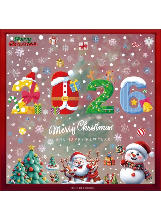 ووفيكسر 🎄🎄🎅❄️ 250+ PCS ديكور_منزلي  قطعة من ملصقات نوافذ عيد الميلاد، ملصقات ثابتة ملونة على شكل أجراس الرنة وزينة ندفة الثلج لعيد الميلاد قابلة لإعادة الاستخدام بدون بقايا لوازم الحفلات وملصقات رأس السنة الجديدة لعطلة الشتاء - Image 1