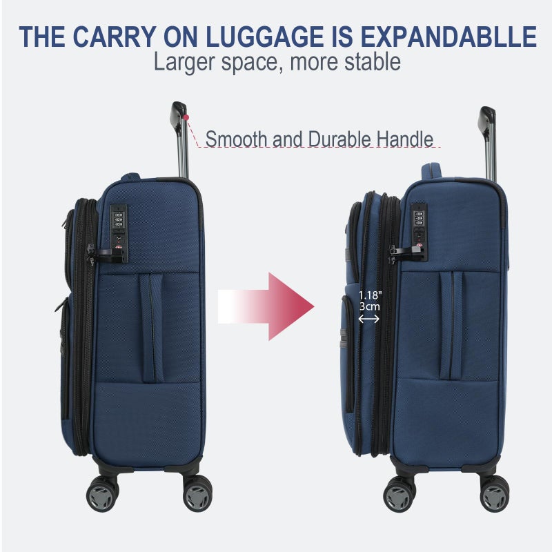 KROSER Softside Expandable Carry On Luggage with Front Business Pocketsï¼Œ20 Inch Suitcases with Spinner Wheels & Built-in TSA Lock, Durable Suitcase Rolling Luggage with USB Port, Navy - Image 5