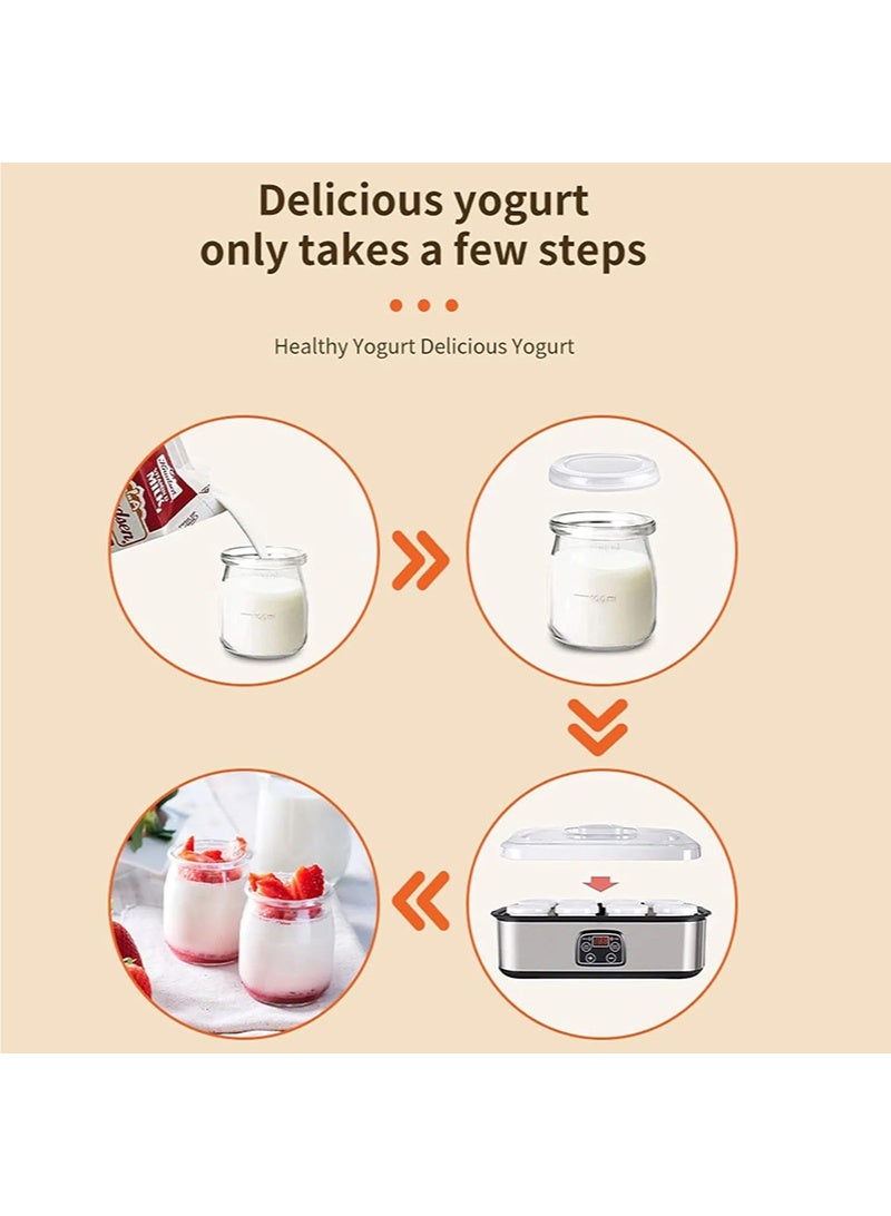 والالا صانعة الزبادي بروبيوتيك صانعة الزبادي بروبيوتيك مع درجة حرارة قابلة للتعديل وتحكم في الوقت صانعة الزبادي المثالية مع 8 قطع من الجرار الزجاجية آلة صنع الزبادي الرقمية الأوتوماتيكية - Image 4