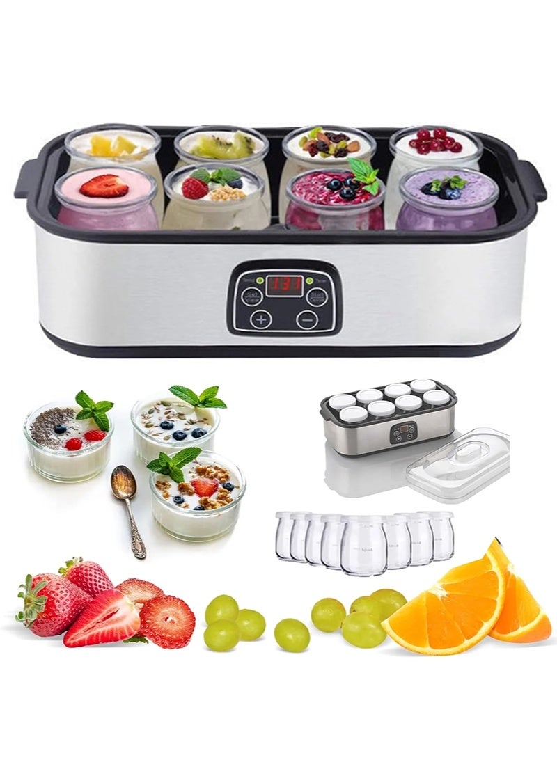 والالا صانعة الزبادي بروبيوتيك صانعة الزبادي بروبيوتيك مع درجة حرارة قابلة للتعديل وتحكم في الوقت صانعة الزبادي المثالية مع 8 قطع من الجرار الزجاجية آلة صنع الزبادي الرقمية الأوتوماتيكية - Image 1