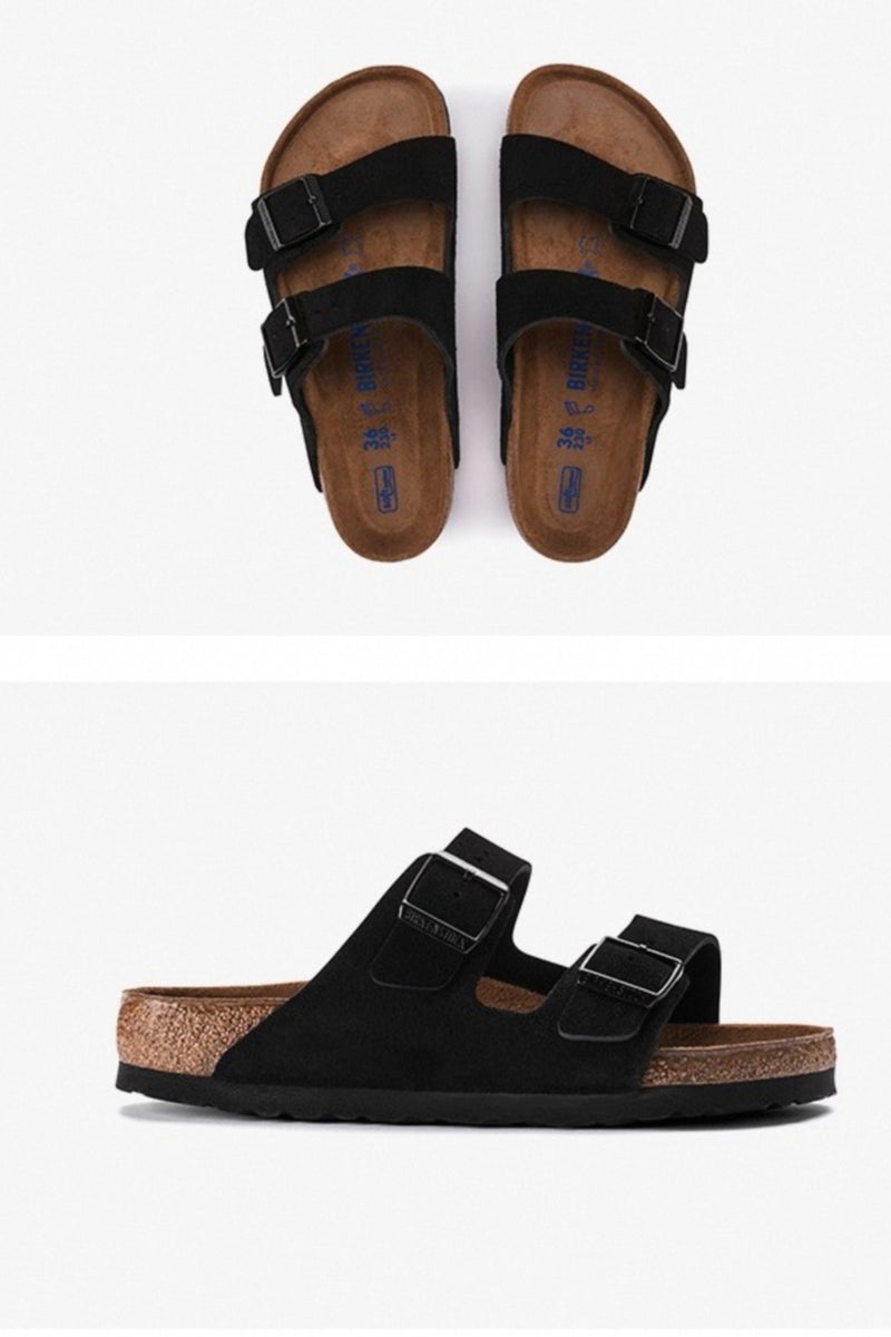 بيركنستوك بيركينستوك رجال ونساء من جلد البقر من جلد أريزونا ناعم النعال مزدوجة الأزرار - Image 2