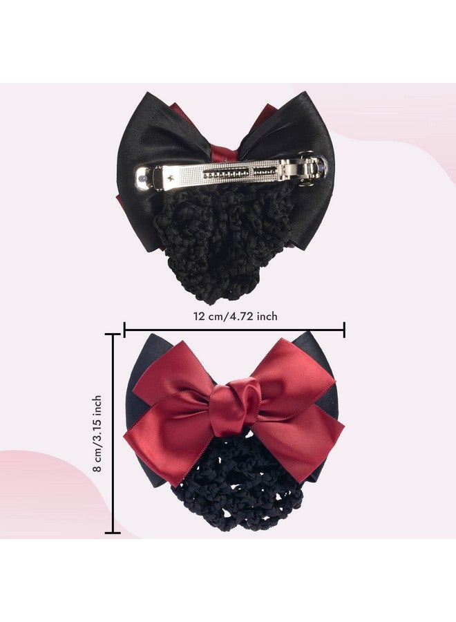TXIN 9 Pieces Women Hair Snood Net Bun Cover Knit Hairnet Satin Bow Crochet Bowknot Snood Barrette Mesh Work Hairnets Clip Hair Accessories For Womens Girls Nonslip Red Net Bun Snood - Image 3