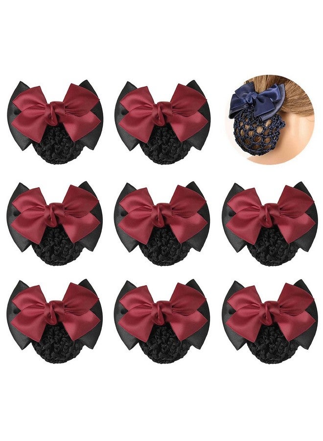TXIN 9 Pieces Women Hair Snood Net Bun Cover Knit Hairnet Satin Bow Crochet Bowknot Snood Barrette Mesh Work Hairnets Clip Hair Accessories For Womens Girls Nonslip Red Net Bun Snood - Image 2