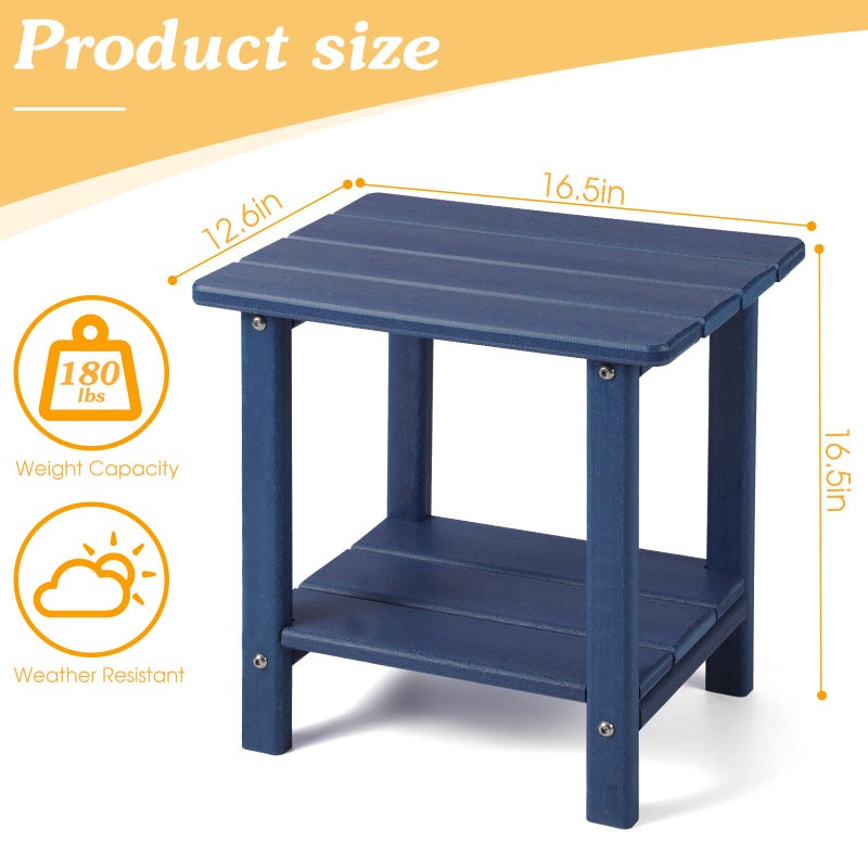 Apolimi Adirondack Outdoor Side Table, 2-Tier Sturdy Patio End Table Weather Resistant, 16.5" Solid Side Table for Patio, Pool, Porch(Navy Blue) - Image 3