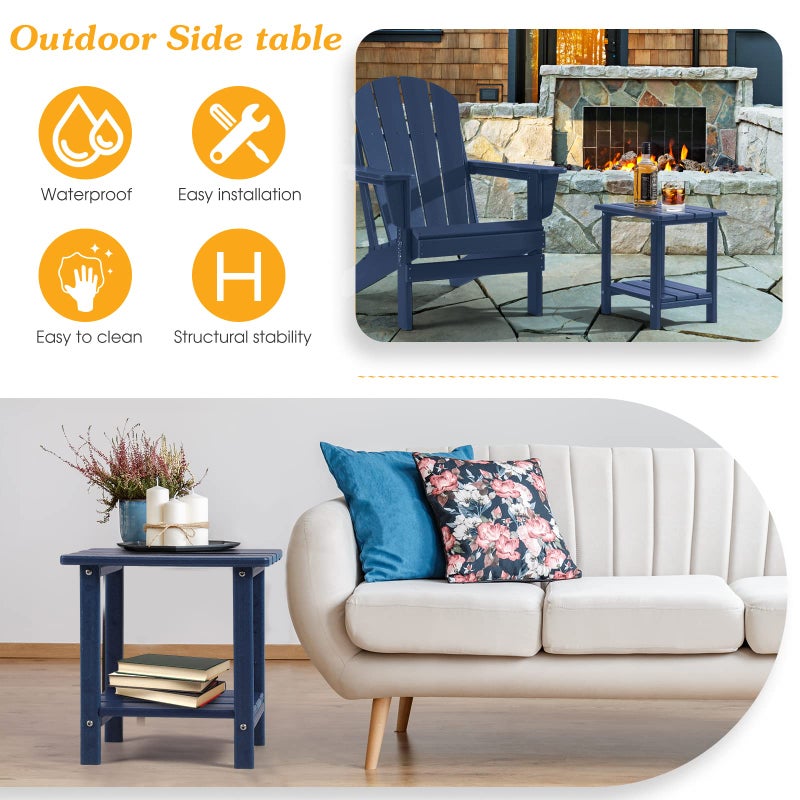Apolimi Adirondack Outdoor Side Table, 2-Tier Sturdy Patio End Table Weather Resistant, 16.5" Solid Side Table for Patio, Pool, Porch(Navy Blue) - Image 4