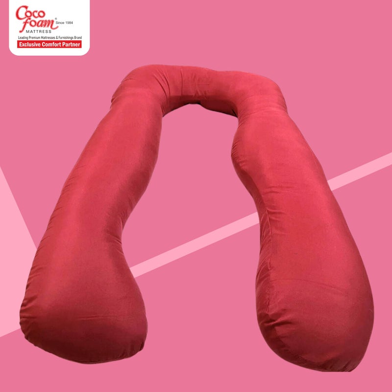 COCOFOAM Maternity Comfort Pillow: Soft, Moldable, Fluffy Belly & Back Support ((U) Shape Pink, Pack of 1 Pillow) - Image 2