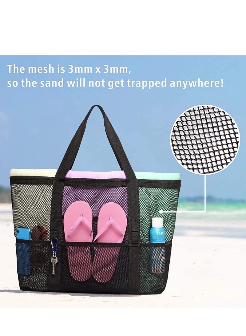 Barakah Beach Bag, Extra Large Bag for Women Travel, Mesh Tote Toys, Towel, flip flops, Black - Image 3