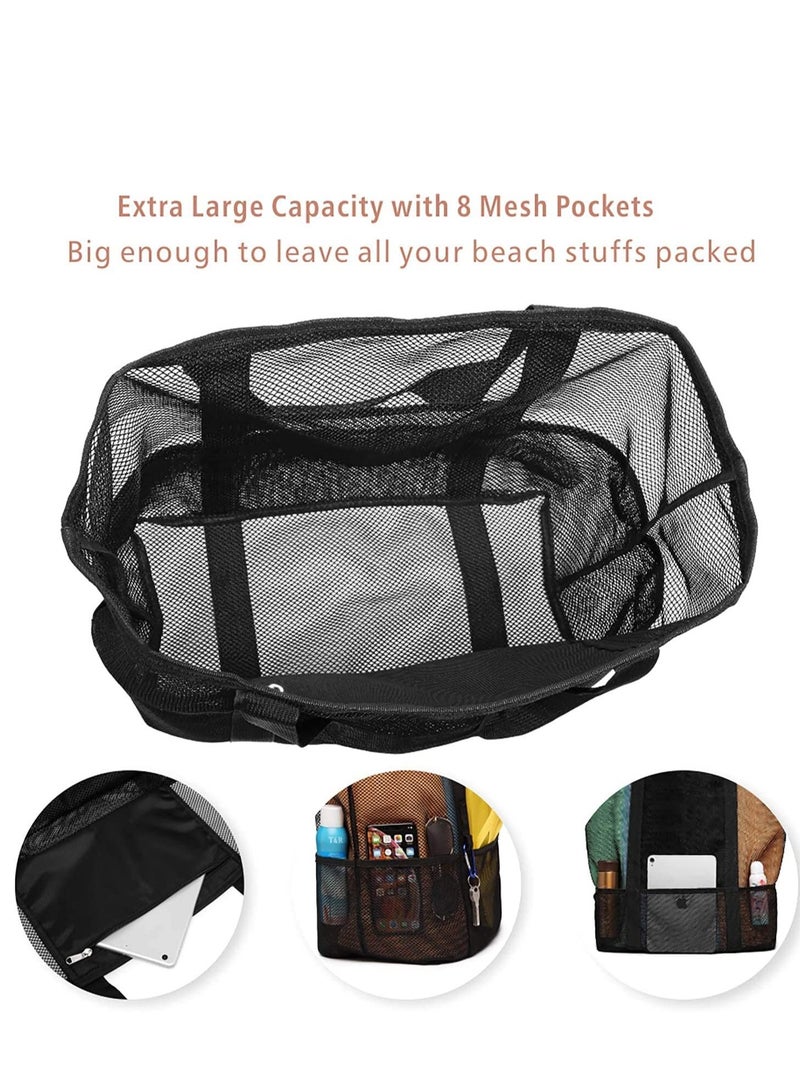 Barakah Beach Bag, Extra Large Bag for Women Travel, Mesh Tote Toys, Towel, flip flops, Black - Image 4