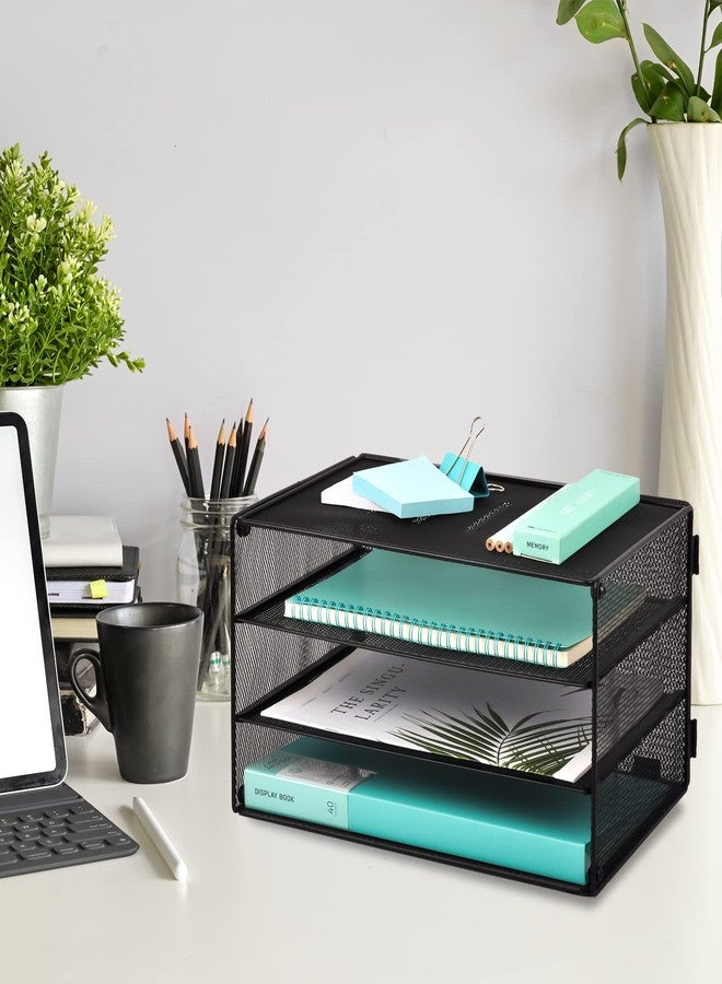 EASEPRES 3 Tier Mesh Desk Organizer Tray, File Paper Letter Folder Holder Desktop Paper Sorter Mail Organization Rack Storage Accessories, for Office Home School Classroom, Black - Image 2