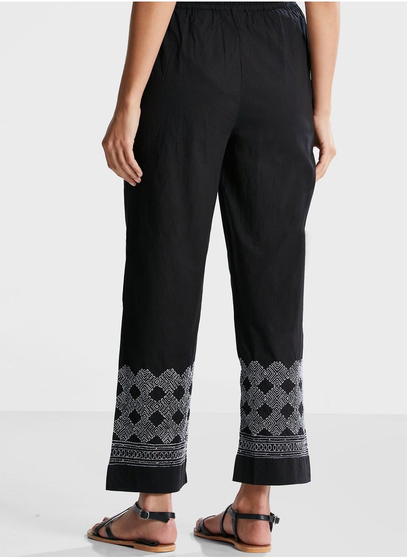 Fabindia - Drawstring Detail Embroidered Pants - Image 1