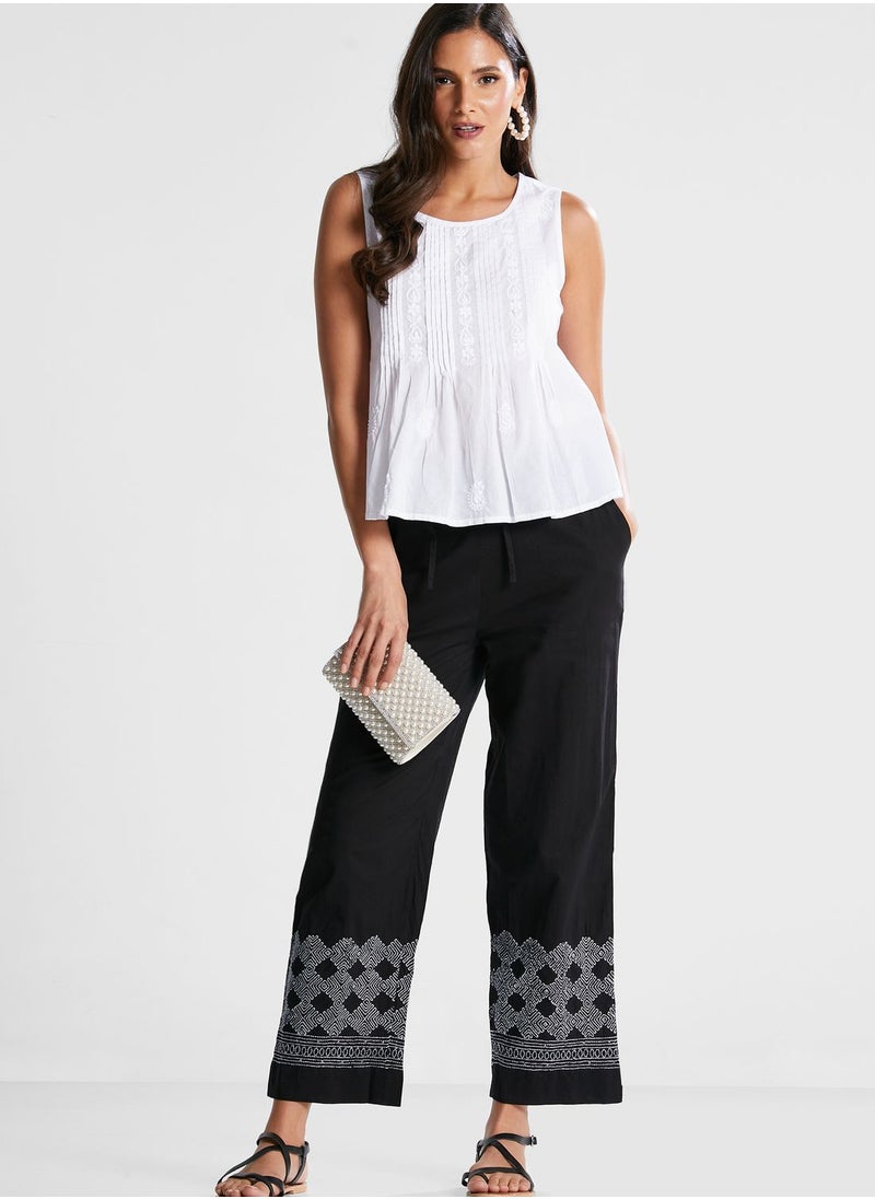 Fabindia - Drawstring Detail Embroidered Pants - Image 1