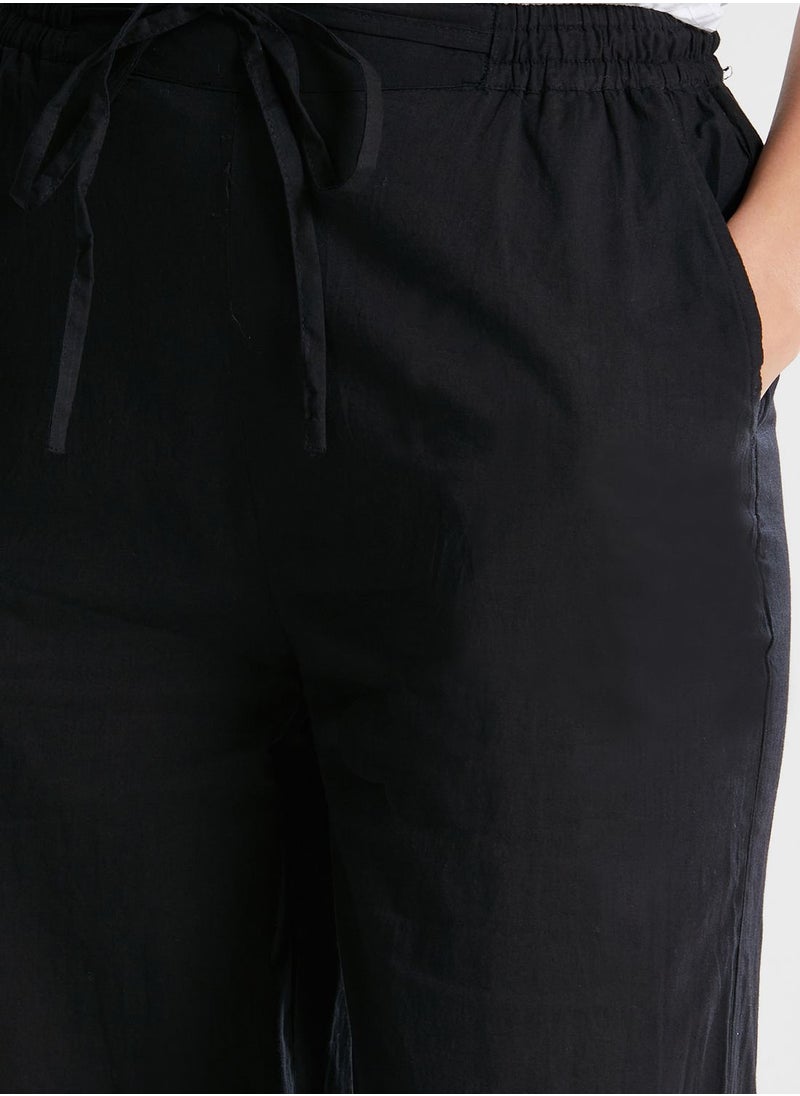 Fabindia - Drawstring Detail Embroidered Pants - Image 1