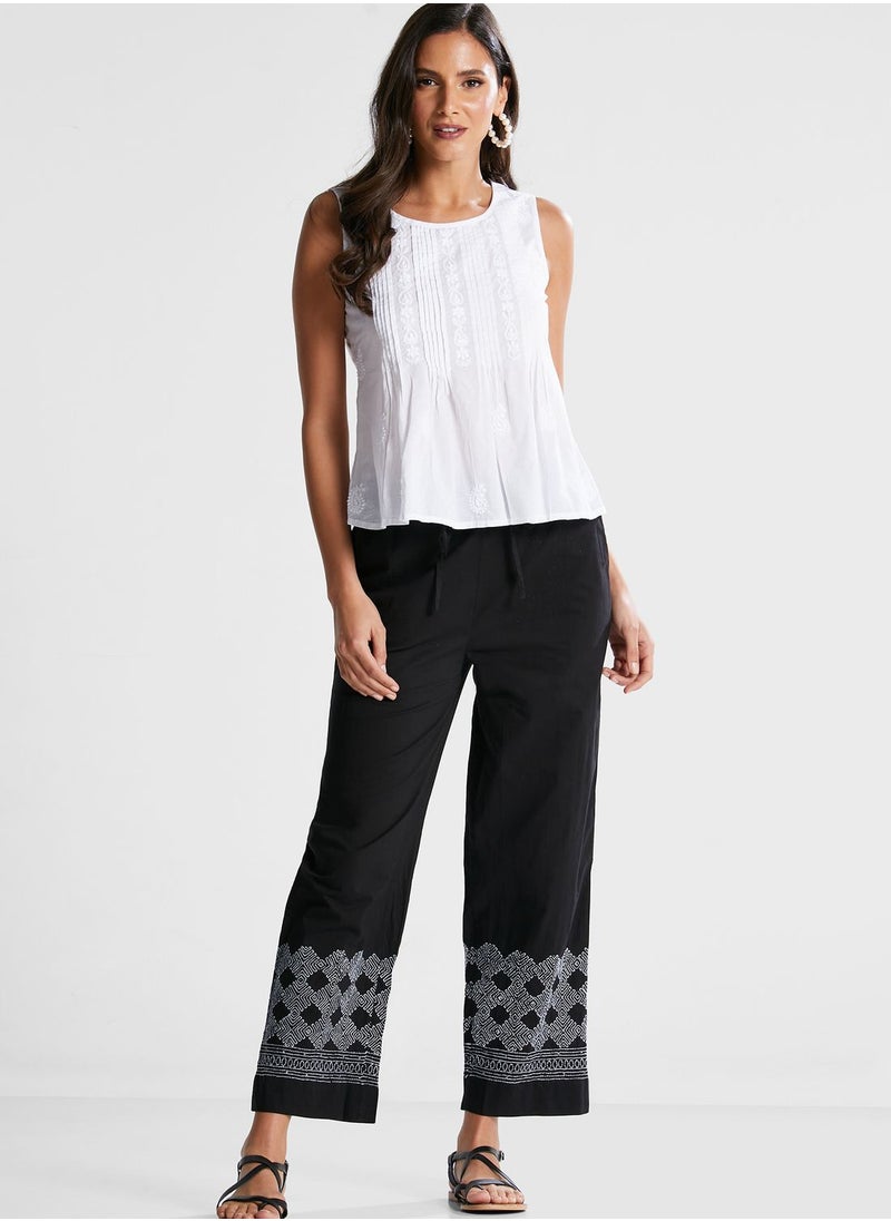 Fabindia - Drawstring Detail Embroidered Pants - Image 1