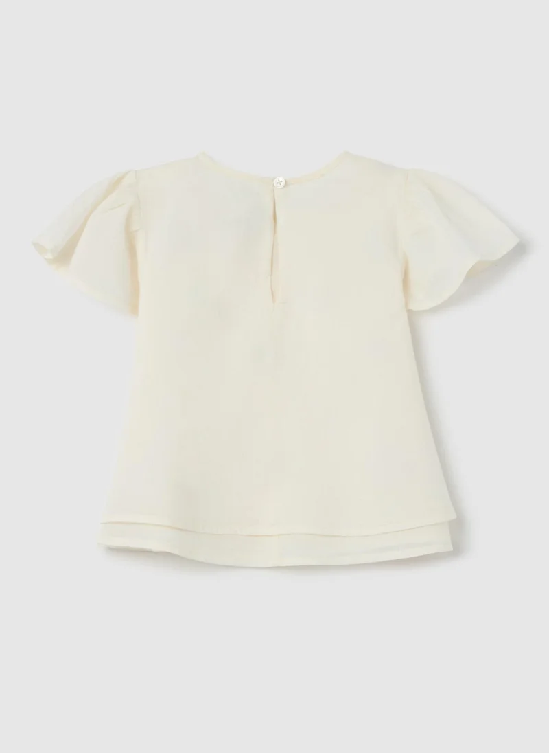 او في اس Cotton Blouse With Small Flowers Embroidery