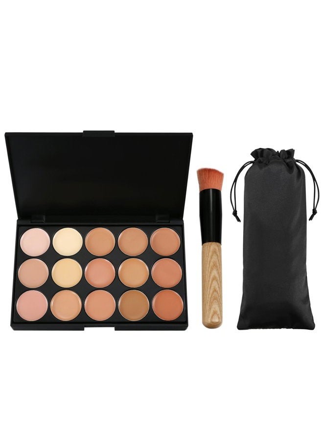Vtrem 15 Colors Contour Palette Kit Camouflage Concealer Palette Christmas Gifts Eyeshadow Face Cream Makeup Foundation Kit Combination with Powder Brush for Professional and Daily Use - Image 1