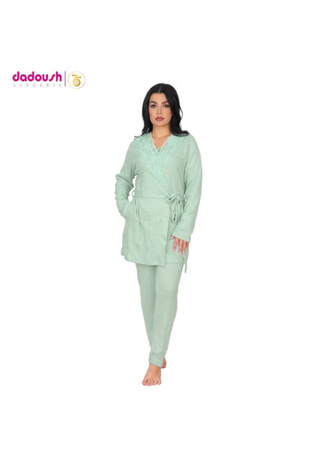 Dadoush Women's Winter Pajama Set, 3 Pieces, Dadoush Women's Long Sleeve Pajamas, Comfortable Women's Pajama Set with Lace on the Chest, 3 Piece Winter Pajamas for Women from Dadoush - Image 2