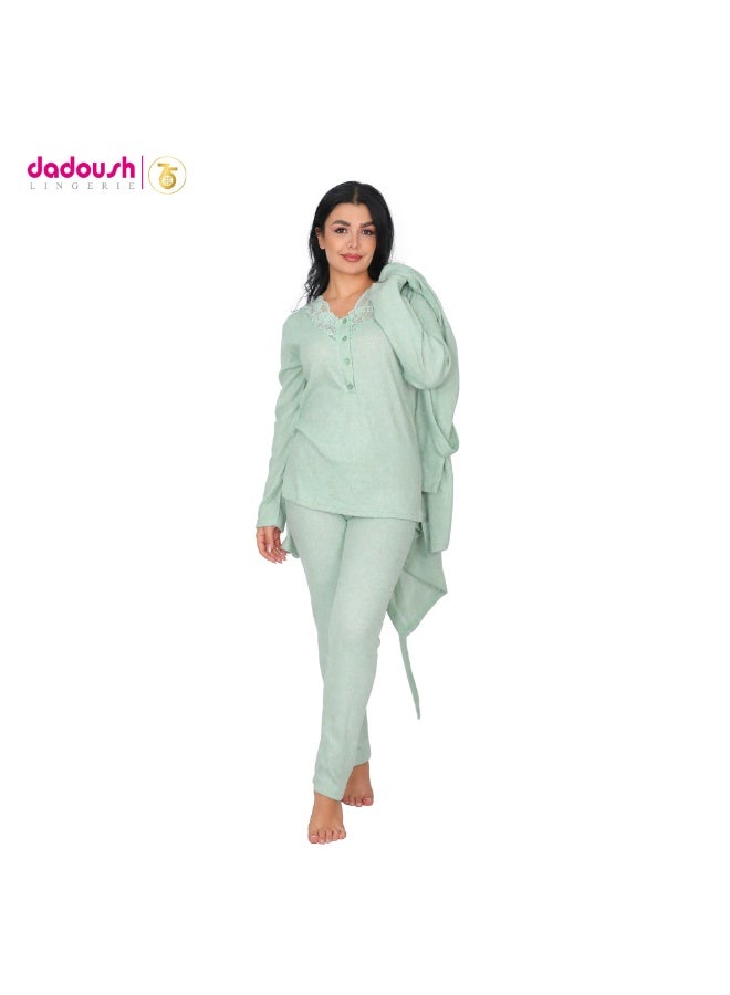 Dadoush Women's Winter Pajama Set, 3 Pieces, Dadoush Women's Long Sleeve Pajamas, Comfortable Women's Pajama Set with Lace on the Chest, 3 Piece Winter Pajamas for Women from Dadoush - Image 3